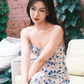 Dress Blue Butterfly Holiday Floral Waist Slimming Hip Sling Long Dress R2907