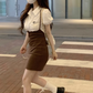 American college style retro hip skirt suit 2025 large size pure white shirt suit R1408