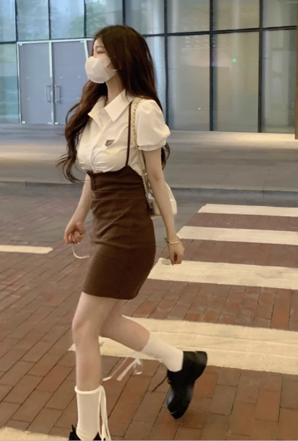 American college style retro hip skirt suit 2025 large size pure white shirt suit R1408