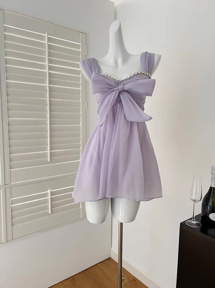 Purple suspender chest diamond A-line slim skirt homecoming dress R2549