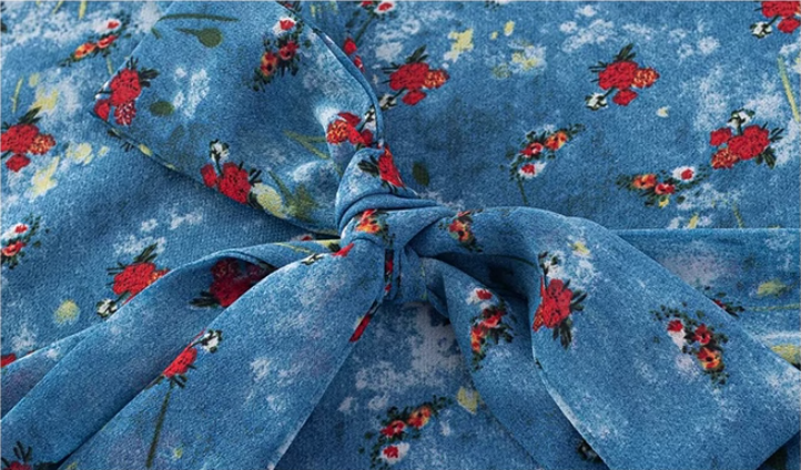 French retro blue floral ruffle dress 2025 new temperament long dress R2595