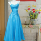 Light pink satin suspender waist slim fit A-line maxi ball gown R6066