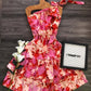 Floral asymmetrical neckline slim waist short skirt homecoming dress R3231
