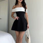 Gentle style white one-shoulder black A-line slim sexy mini skirt homecoming dress R2448