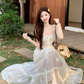 Fairy waist skirt travel photo shoot long skirt exposed waist suspender dress R1763