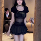 Sweet and spicy short patchwork T-shirt 2024 large size pure desire skirt suit R1016