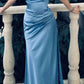 Blue Off Shoulder Long Evening Dress Party Dress Prom Dress With Slit       S6701