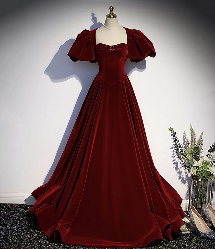 Burgundy Velvet Long Prom Dress Evening Dress      S6722