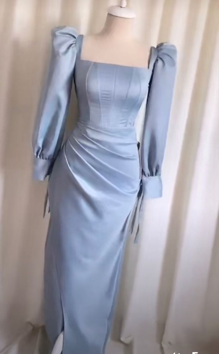 Sky Blue Satin Long Evening Dress Party Dress Prom Dress       S6698