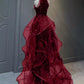 Sparkly Sheath Burgundy Sequin Long Prom Dress Party Dresses       S6754