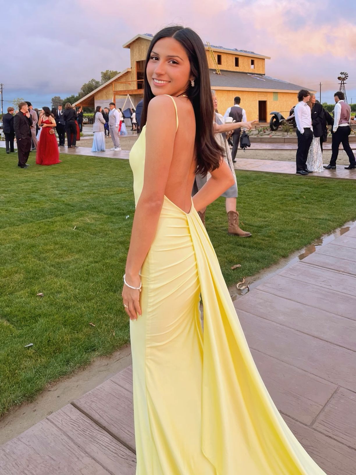 Yellow Mermaid Backless Party Prom Dresses Long Evening Dress       S6595