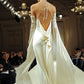 Vintage Long Sleeves Satin Backless Wedding Dresses Evening Dresses    S6717
