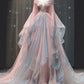 Elegant Ball Gown Off The Shoulder Pink Chiffon Long Prom Dress Evening Dresses    S6704