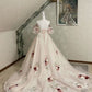 Vintage 3D Florals Wedding Dresses Half Sleeves Light Pink Lace Bridal Gowns    S6641