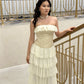 Vintage Ivory Strapless Chiffon Tiered Sheath Gorgeous Evening Dress    S6718