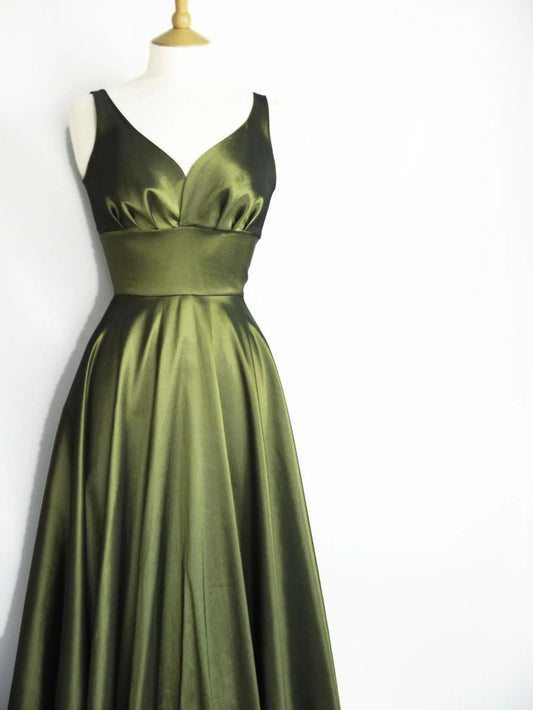 Olive Green Bridesmaid Dresses Prom Dress      S6697