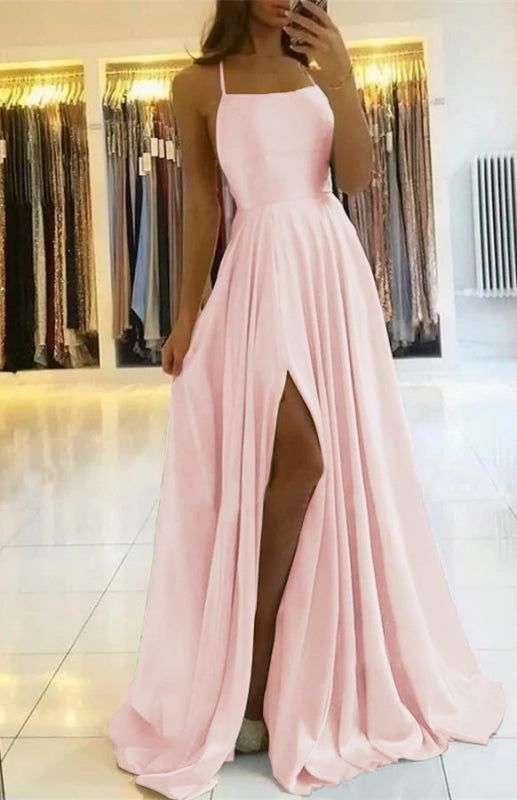 Spaghetti-Straps Prom Dress with Slit       S6725