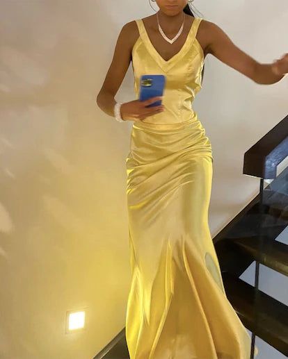 Yellow Mermaid Party Prom Dresses Long Evening Dress       S6589