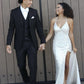 Glitter Sequined Simple Long Prom Dress with Slit     S6674
