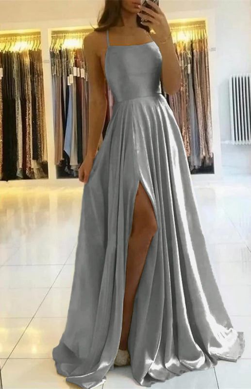 Spaghetti-Straps Prom Dress with Slit       S6725