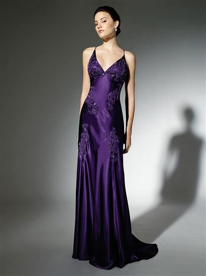 Purple Satin Party Prom Dresses Sexy Long Evening Dress       S6601