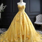 A-Line Yellow Strapless Wedding Dress Elegant Long Wedding Party Dress     S6613