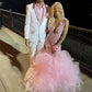 Glitter Pink Diamonds Prom Dresses For Black Girls Crystal Beading Rhinestones Ruffles Birthday Party Dress     S6773