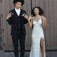Glitter Sequined Simple Long Prom Dress with Slit     S6674