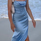 Light Blue Satin Prom Party Dress, Evening Dress        S6625