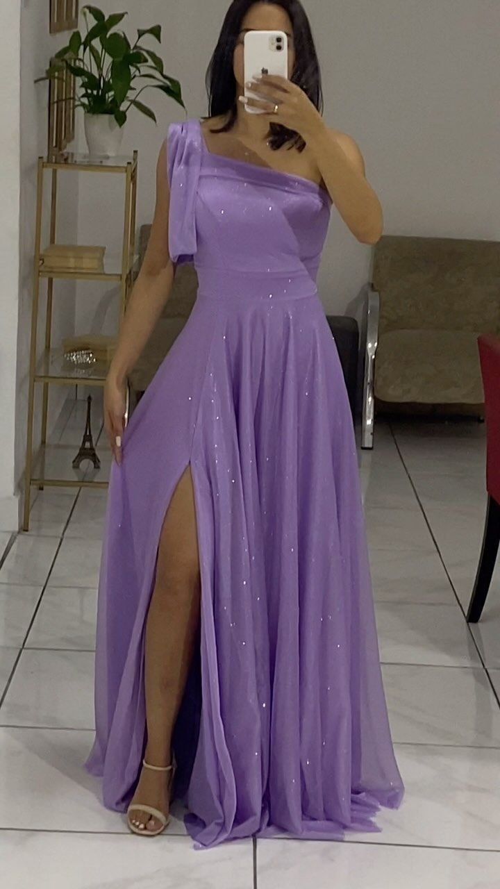 Lilac Long Party Dress Evening Gown With Slit       S6730