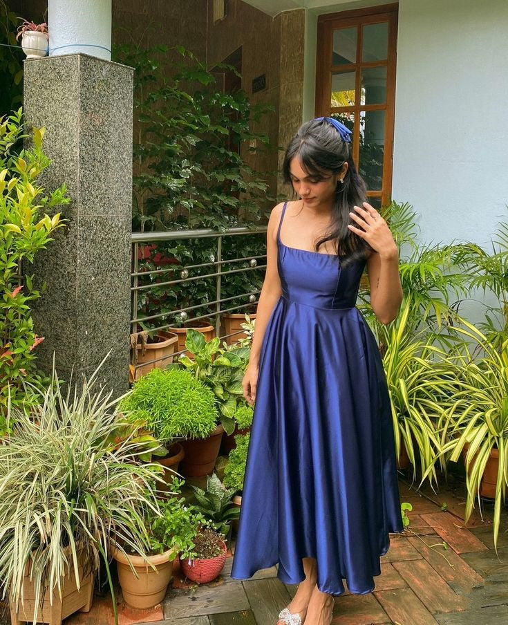 A Line Royal Blue Satin Prom Dress, Evening Dress        S6624