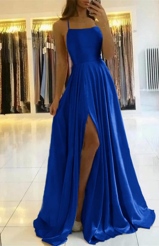 Spaghetti-Straps Prom Dress with Slit       S6725