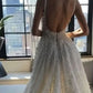 A Line Straps Long Wedding Dress with Lace Appliques, Gorgeous Bridal Gown with Slit       S6738