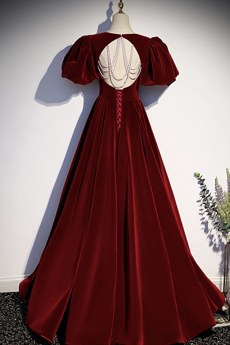 Burgundy Velvet Long Prom Dress Evening Dress      S6722