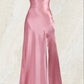 Simple Pink Spaghetti Straps Long Prom Dress with Split     S6646