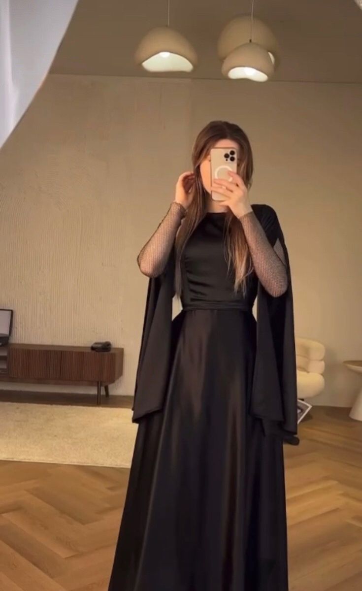 Fashion Elegant Black Long Sleeve Dress A-line Evening Prom Dress      S6758