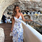 Spaghetti Straps Floral Ruffle V-neck Long Prom Dresses        S6700