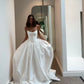 White Strapless Simple Wedding Dress Long Bridal Gown        S6180