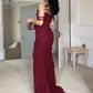 Wine Red Off Shoulder Straps Multi-layered Ruffles Long Prom Dress     S6786