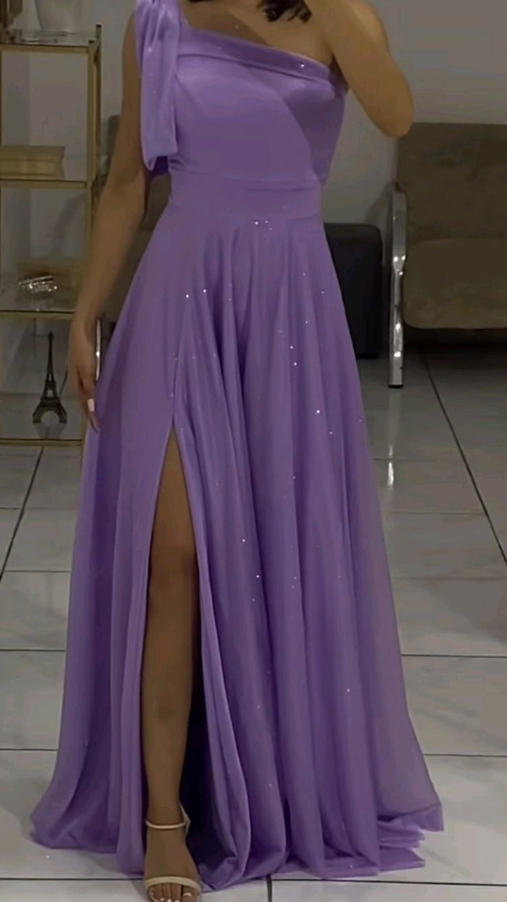 Lilac Long Party Dress Evening Gown With Slit       S6730