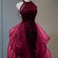 Sparkly Sheath Burgundy Sequin Long Prom Dress Party Dresses       S6754