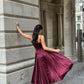Elegant  Burgundy Pleated Evening Dress Sleeveless Women Sexy Party Dresses      S6775