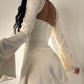 White Long Sleeves Satin Homecoming Dress Cute Birthday Outfits     S6764
