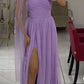 One Shoulder Lilac Long Party Dress Evening Gown With Slit       S6731