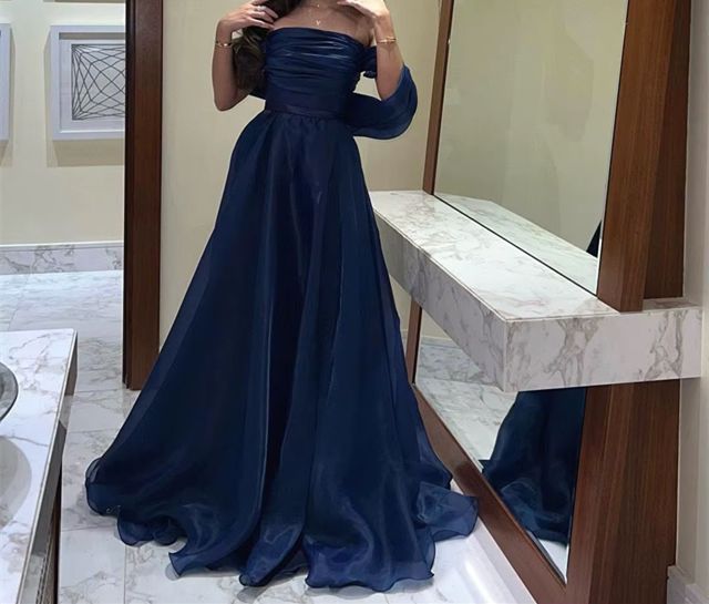 A line Strapless Blue Long Prom Dress      S6752