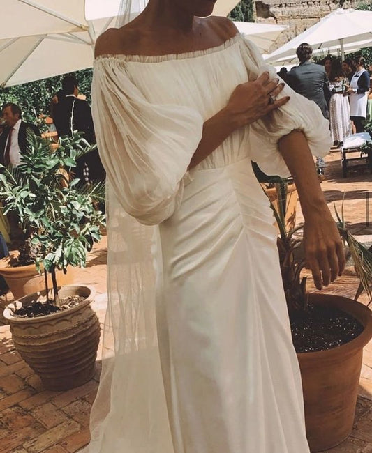 Off Shoulder Long Wedding Dress Gorgeous Bridal Gown        S6743