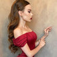 Sexy Mermaid Off the Shoulder Long Burgundy Prom Dresses with Lace Up Back      S6744