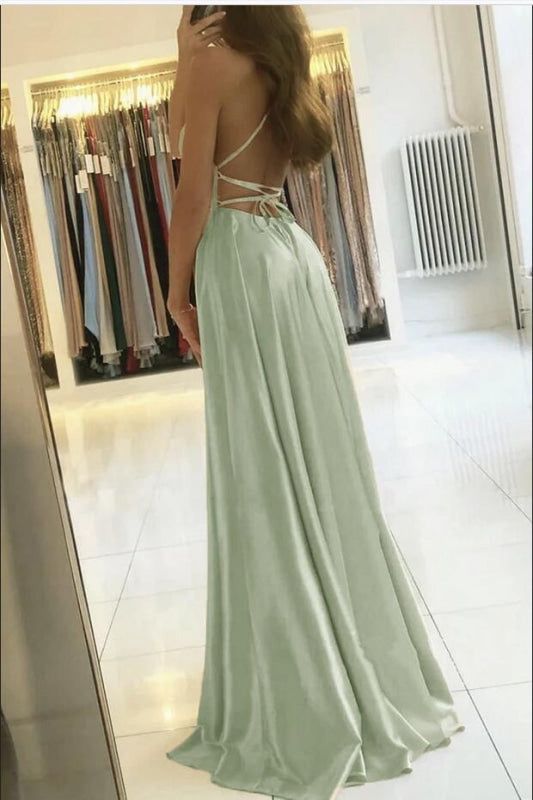 Spaghetti-Straps Prom Dress with Slit       S6725