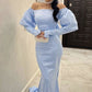 Sky Blue Formal Dresses Mermaid Long Prom Dress Evening Gown      S6768