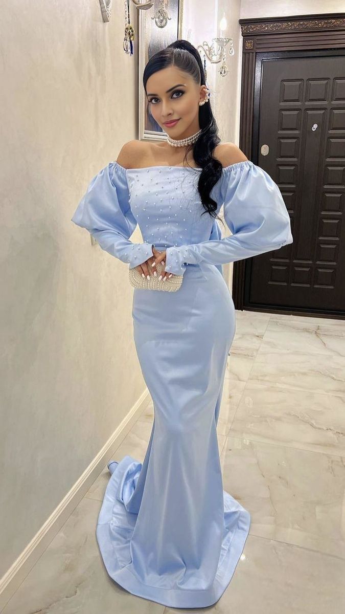 Sky Blue Formal Dresses Mermaid Long Prom Dress Evening Gown      S6768